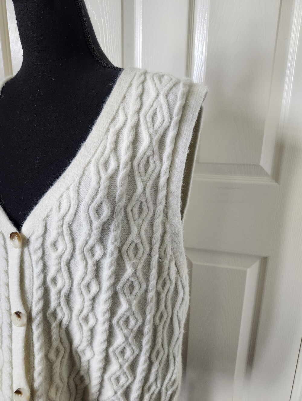 Motel Rocks Ivory Cable Knit Button-Front Vest - Picture 5 of 11